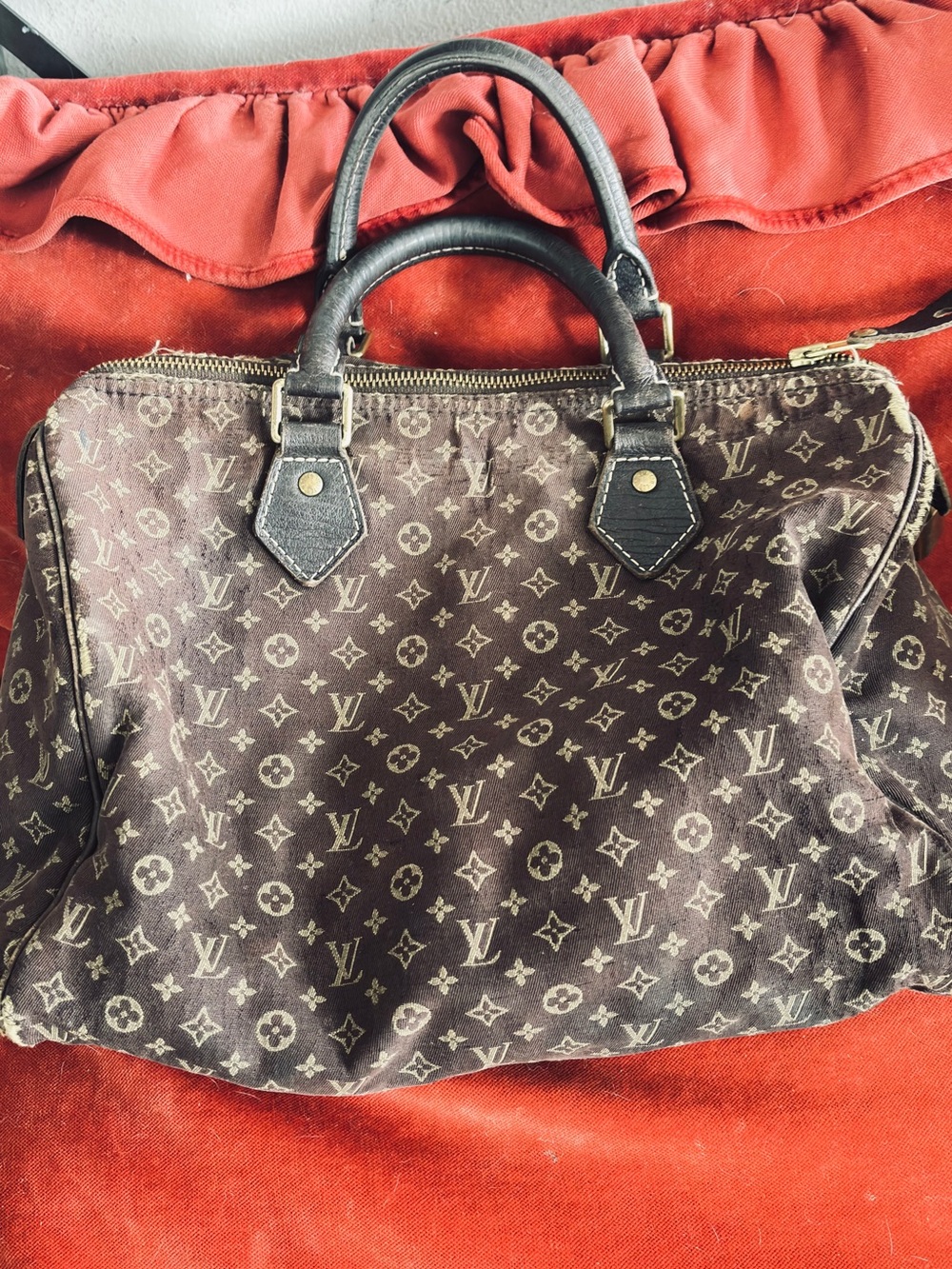 Louis Vuitton Brown Monogram Canvas Satchel with Dark Leather Handles